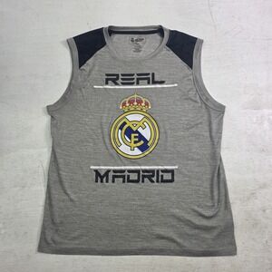 REAL MADRID FC Football Soccer Athletic Tank Top Gray Shirt Front Men's Sz XL